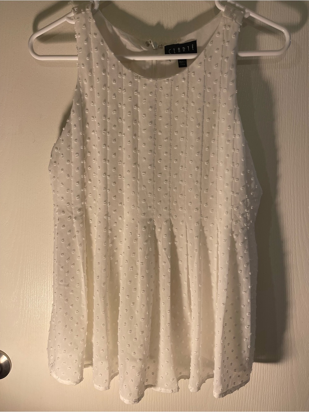 White Swiss Dot Sleeveless Peplum Tank